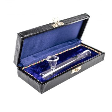 Black Leaf Glass Shotgun Pipe In Wooden Box