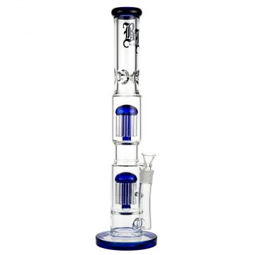 Black Leaf Glass Straight Double 10-Arm Tree Percolator Ice Bong | Blue