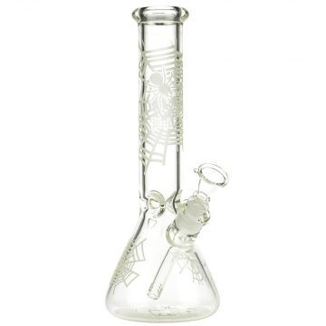 Black Leaf Glow in the Dark Beaker Ice Bong | Spider Web - Side View 1