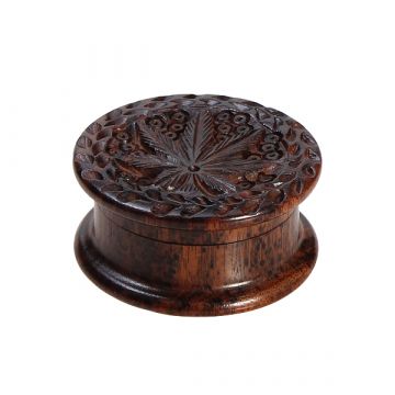 Rosewood Herb Grinder Carved Leaf on Lid | 2-part | 45mm wide