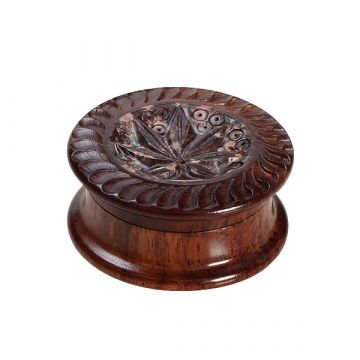 Rosewood Herb Grinder - Carved Soapstone Pot Leaf Lid - 2-part