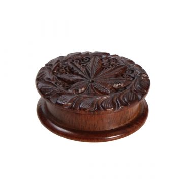 Rosewood Herb Grinder - Carved Pot Leaf Lid - 2-part