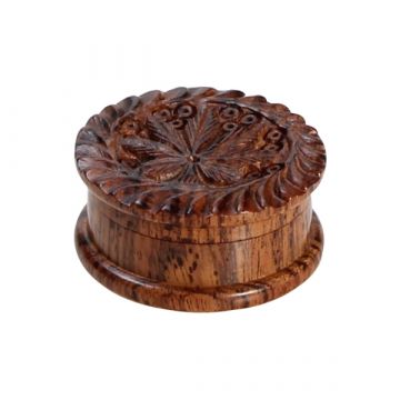 Rosewood Herb Grinder Carved Leaf on Lid | 2-part | 35mm wide