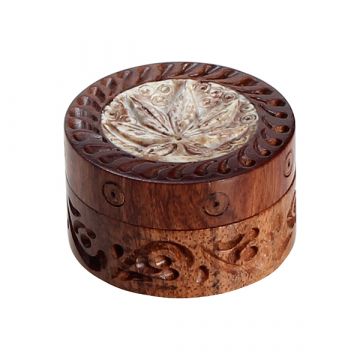 Rosewood Herb Grinder Carved Soapstone Pot Leaf Lid | 2-part | 35mm wide