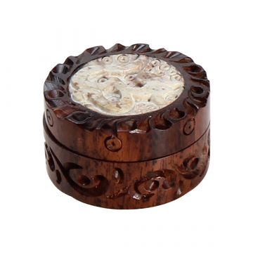 Rosewood Herb Grinder - Carved Soapstone Om Symbol Lid - 2-part