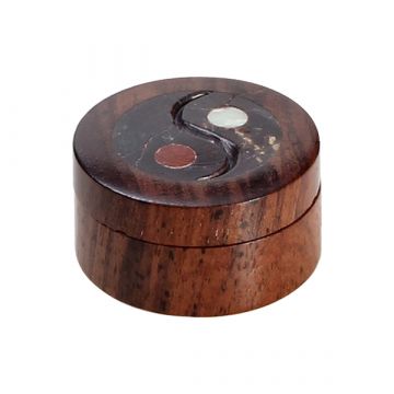 Rosewood Herb Grinder - Carved Soapstone Ying Yang Lid - 2-part