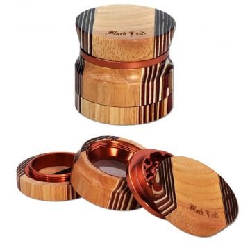 Black Leaf Wooden Magnetic Herb Grinder with Pollen Screen | 4-Part