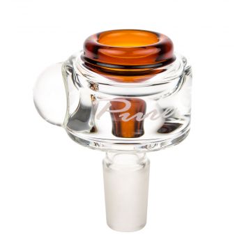 Pure Glass Slide Bowl with Clear Marble Roll Stopper | Amber | 14.5 mm - Etched Decal