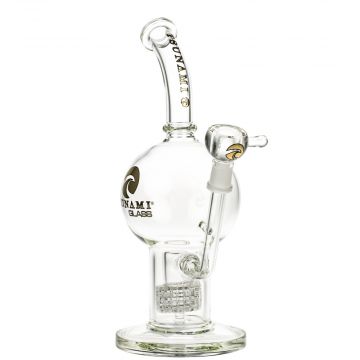 Tsunami Glass Globe Bong with Drum Perc | Clear - Side View 1