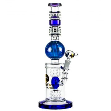 Tsunami Glass Double Swiss Donut Percolator Bong | Blue - Side View 1