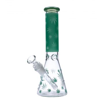 Glow in the Dark Beaker Ice Bong | Hemp Leaf | 10 Inch | Milky Teal | side view 1