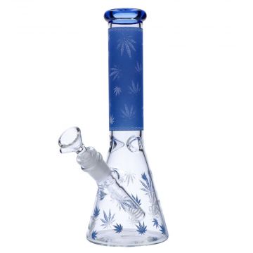 Glow in the Dark Beaker Ice Bong | Hemp Leaf | 10 Inch | Blue | Side view 1