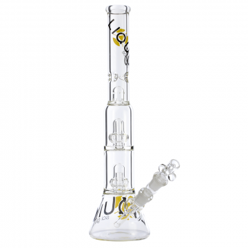 Liquid Sci Glass Micro Double Showerhead Perc Ice Beaker Bong | Yellow - Side View 1