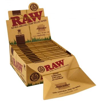 RAW Artesano Organic King Size Slim Hemp Rolling Papers with Tray and Tips | Box