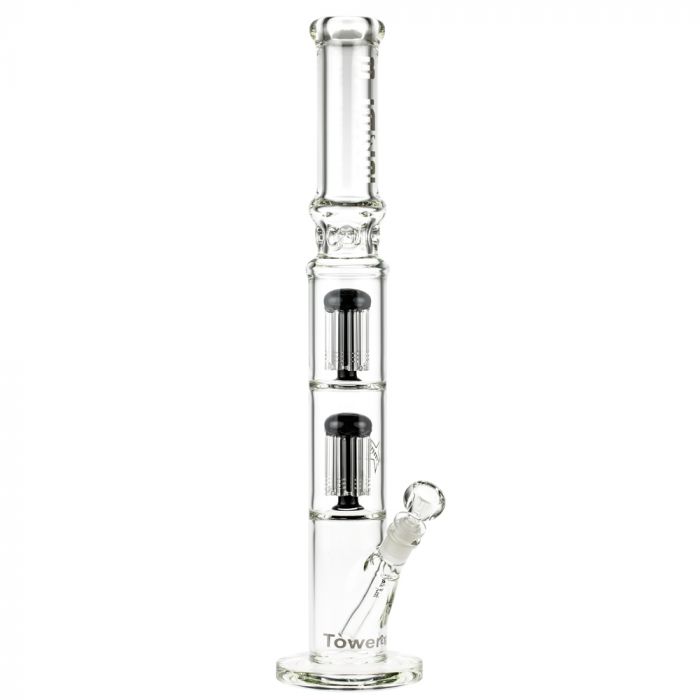Blaze Glass Tower Straight Ice Bong with Double 8-arm Tree Perc | 7mm | Black main product photo