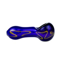 G-Spot Glass Spoon Pipe - Dark Blue with Yellow Artwork - Side view 1