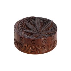 Rosewood Herb Grinder Carved Pot Leaf Lid | 2-part | 45mm wide