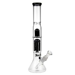 Black Leaf Beaker Base Ice Bong with 6-arm Perc | Black - Side View 1