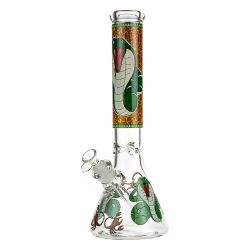 Beaker Ice Bong with Glow in the Dark Cobra Print | Green | Side view 1