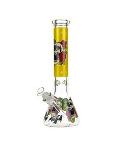 Beaker Ice Bong with Glow in the Dark Snake and Skull Print | Yellow | Side view 1