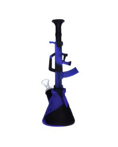 Silicone AK47 Beaker Base Bong with Glass Bowl | 11 Inch | Blue/black | side view 1